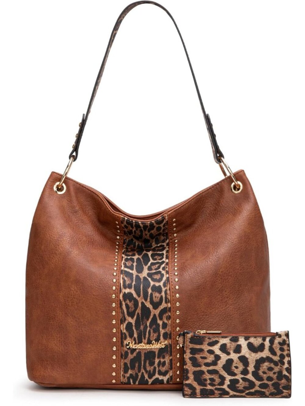 Womens Brown Leopard Vegan Leather Tote Satchel Handbag Top Handle Crossbody Bag